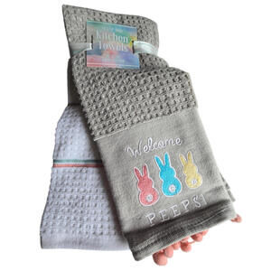 Easter Peeps Dish Towels Set of 2 Gift for Friend Waffle Hand Cloths Kitchen NWT